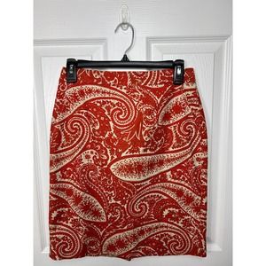J.Crew Orange Pencil skirt Women's Paisley Print Size 0